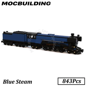 843 шт. Синяя модель паровоза MOC Строительные блоки, кирпичи, подарок для детей