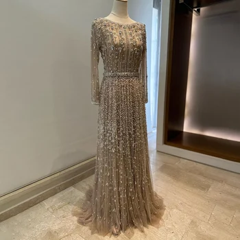 Serene Hill Дубай, Арабский дизайнер, Роскошные Вечерние платья телесного цвета, расшитые бисером, Платья для женщин, Свадебная вечеринка 2023 LA72088