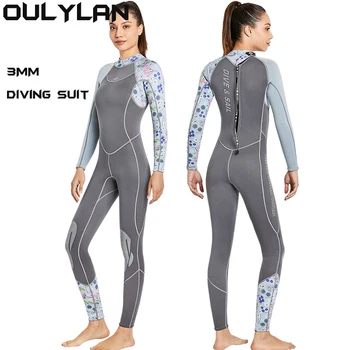 Oulylan 3 мм Женский водолазный костюм из неопрена, цельные купальники, теплая молния сзади, гидрокостюм для подводного плавания, гидрокостюмы для плавания, серфинга