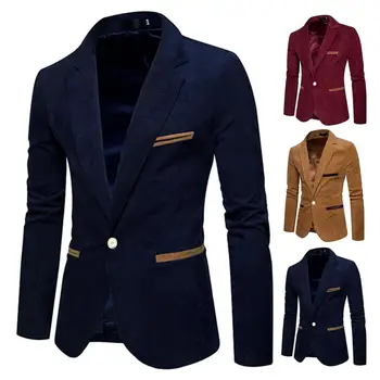 Мужской костюм, пальто, Кардиган с длинными рукавами и одной пуговицей, Приталенный лацкан Контрастного цвета, официальный деловой пиджак, Свадебное пальто Жениха