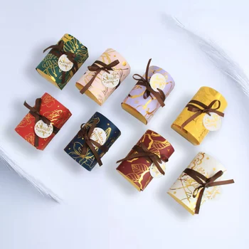 10шт 9.7x6.2x5.9 см Новая коробка конфет в европейском стиле, подарочная бумажная коробка, золотая коробка сокровищ с жемчужным цветочным узором, коробка конфет