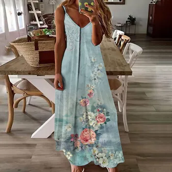 Женские летние платья для пляжного отдыха, повседневные длинные платья в стиле бохо на тонких бретельках, сарафаны