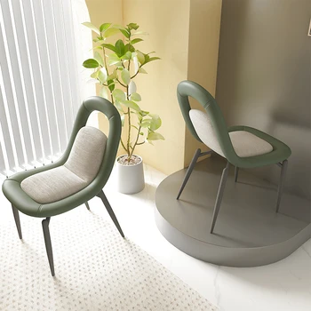 Скандинавские металлические стулья для гостиной, обеденные стулья с кожаной спинкой, дизайнерский туалетный столик, роскошные стулья для спальни, бесплатная доставка