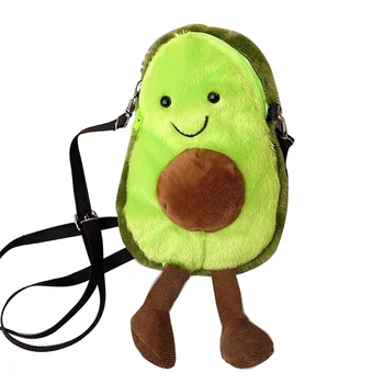 Милая сумка с начинкой из авокадо для девочек, мультяшная сумка с фруктами, плюшевые сумки через плечо, сумка-ранец, сумочка на молнии для девочки
