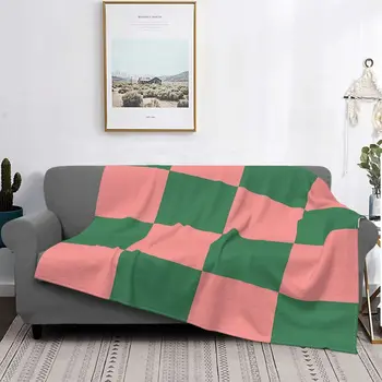 Клетчатое клетчатое Зеленое розовое одеяло, бархатное Весенне-осеннее портативное мягкое одеяло для дома, коврик для спальни