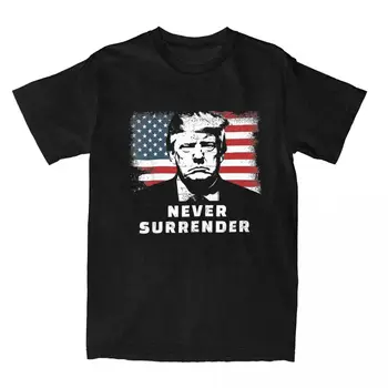 Никогда не сдавайся, Фотография Трампа, Мужская женская футболка, товарная футболка с юмором, футболка с коротким рукавом, летняя одежда из чистого хлопка
