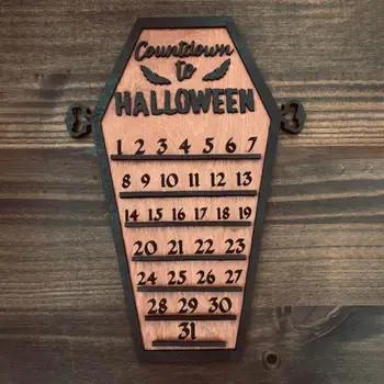 Декор календаря обратного отсчета на Хэллоуин Многоразовый Календарь обратного отсчета на Хэллоуин из цельного дерева с подвижным призраком на 31 день Украшение дома