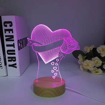 Деревянный светодиодный ночник Love Rose Touch, меняющий 7 цветов, 3D иллюзия, настольная лампа, украшение спальни, подарки для детей, женщин