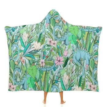 Ботаническое одеяло с динозаврами, Причудливые Мягкие пастельные тона, Цветочное Мягкое Модное Покрывало с капюшоном, Роскошное Флисовое одеяло для дивана