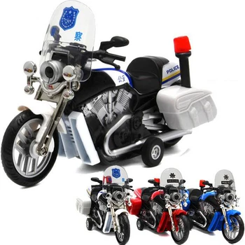 1: 13 Металлическая полицейская игрушка, модель мотоцикла, игрушечный автомобиль, функция легкой музыки, Откидывающаяся модель игрушечного автомобиля из сплава, подарок для детей, игрушечный автомобиль