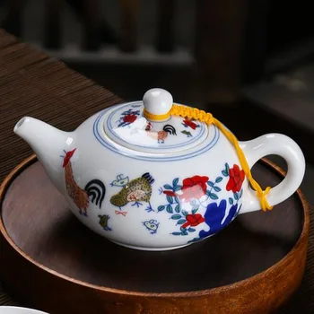 Китайский Стиль Фарфор Ретро Coloful Cock Pattern Чайник Для Чая Кунг-фу Чайник Для Заварки Кухонная Чайная Посуда Традиционные Ремесла