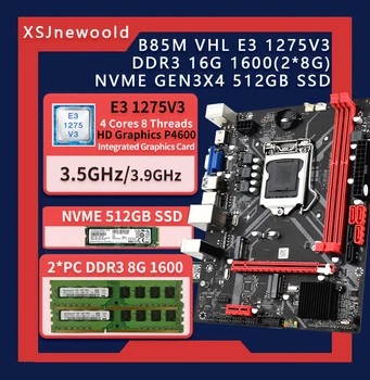 Материнская плата B85 LGA1150 E3 1275V3 16 ГБ Оперативной памяти 512 ГБ NVME SSD VGA HDMI LGA 1150 USB3.0 SATA3.0 Placa Mae ATX Настольная материнская плата