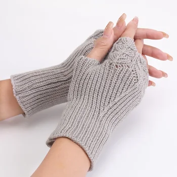 Осенне-зимние теплые перчатки с полупальцами, женские вязаные варежки ручной работы без пальцев, перчатки для девочек, Мягкие повседневные варежки для вождения