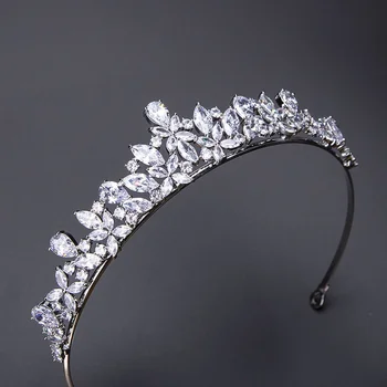 MYFEIVO Роскошная свадебная корона с полным цирконием, свадебная тиара с медно-платиновым покрытием, женские украшения для волос HQ1887