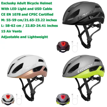 Эксклюзивный велосипедный шлем для взрослых со светодиодной подсветкой, сертифицированный CE EN 1078 и CPSC, регулируемые легкие защитные шлемы безопасности