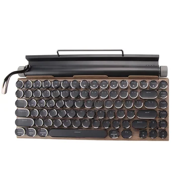 Клавиатура для Пишущей Машинки в стиле Ретро, Беспроводная Клавиатура Bluetooth, USB, Механические Панк-Колпачки для Настольных ПК/ Ноутбуков/Телефонов-Цвет дерева