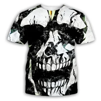 Летняя мужская футболка с черным черепом, панк-скелет, рок-пистолет, футболки с 3D-принтом, винтажная готическая одежда, топы Masculino
