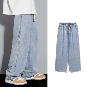 2023 Новые Корейские модные свободные джинсы Классические Прямые Мешковатые Широкие джинсовые брюки в стиле хип-хоп 3XL Черные синие L55