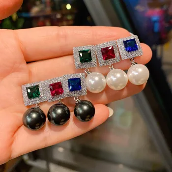 Женские элегантные серебряные серьги с пресноводным жемчугом S925, сверкающие аксессуары для ушей из кубического циркония, высококлассные украшения для выпускного вечера, подарки