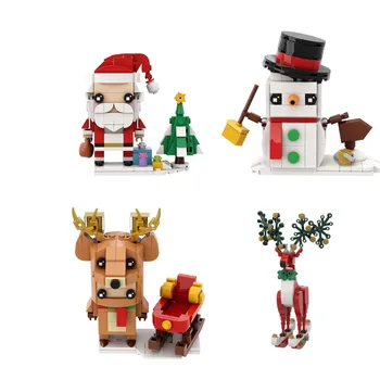 Рождественские украшения MOC, Рождественские строительные блоки Санта-Клауса, фигурка Снеговика, Церковное дерево, Олень, мини-кирпичи, игрушки для детей, подарок