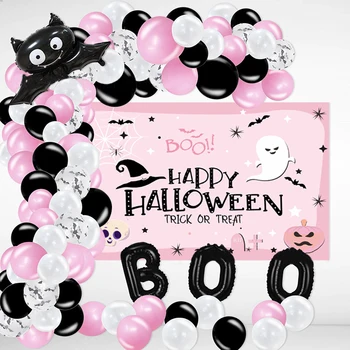105 / 106шт Розово-белых воздушных шаров, арка для украшения счастливой вечеринки на Хэллоуин, воздушные шары с буквами и воздушные шары с летучими мышами