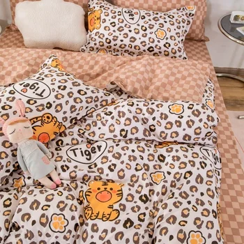 Комплект постельного белья в леопардовую сетку Twin Queen, Полноразмерный комплект пододеяльников с решеткой, Плоская простыня, наволочка, постельное белье принцессы из полиэстера для девочек