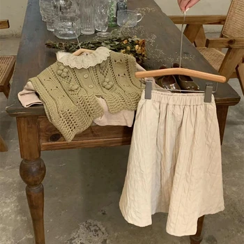 Осенне-зимняя детская одежда 2023 года, Новая детская рубашка, юбка для девочек в корейском стиле, Свитер, Юбка-трапеция