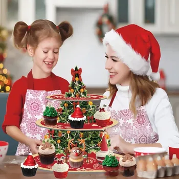 Бумажная подставка для торта 3 яруса для рождественской вечеринки, принадлежности для десерта, поднос для кексов, блюдо в форме рождественской елки На Новый 2024 год