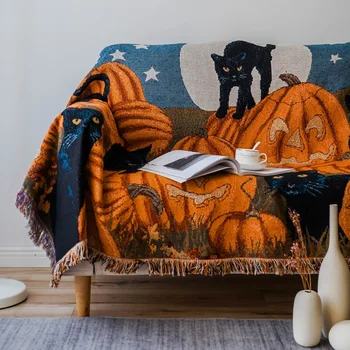 Одеяло с кисточками в стиле Хэллоуина для кроватей, диванное полотенце, одноместное одеяло с полным покрытием, одеяло для дивана, зимний коврик для пикника, скандинавский гобелен XT05