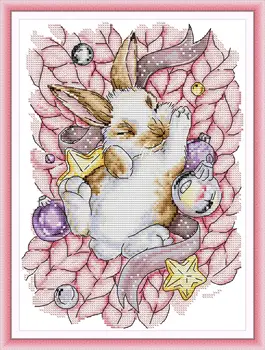 Набор для вышивания крестиком Joy Sunday с предварительной печатью, сделай сам, простой узор Aida, 14/11-каратный набор для вышивания из тисненой ткани-Ленивый кролик