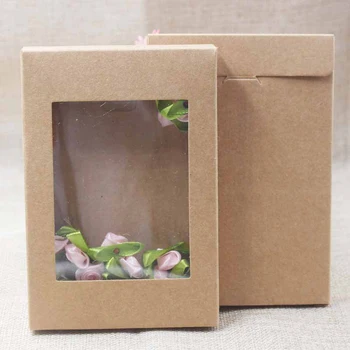 1 шт. Коробка из крафт-бумаги Романтическая свадебная Подарочная коробка с прозрачным окном Коробка для упаковки конфет, шоколада, печенья