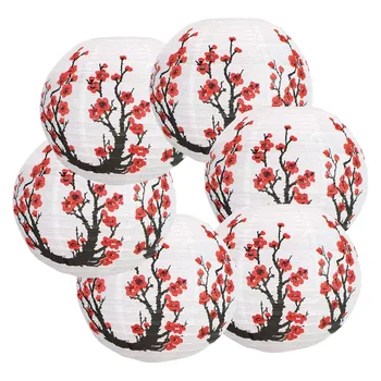 6 упаковок 12-дюймовых бумажных фонарей с цветами красной вишни, белая круглая китайско-японская бумажная лампа для украшения дома, свадьбы.