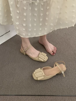 Женские босоножки на низком каблуке, женская кожаная обувь для девочек, закрытые модные ретро-тапочки, базовые Римские резиновые шлепанцы на искусственном каблуке