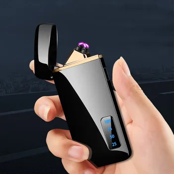Новая зарядка через USB, дисплей емкости для зарядки с двумя дугами, креативная ветрозащитная зажигалка, импульсная беспламенная зажигалка для сигарет, мужской подарок