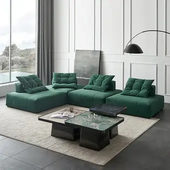 Комбинированный одноместный диван в стиле ретро с зеленым модулем Тофу, Итальянский диван из матовой ткани, мебель для гостиной в минималистском стиле.