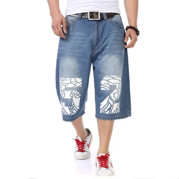 Большие размеры, мужские свободные джинсовые шорты, Модный принт, Мешковатые укороченные брюки, Уличная одежда, джинсы в стиле хип-хоп, короткие для мужчин
