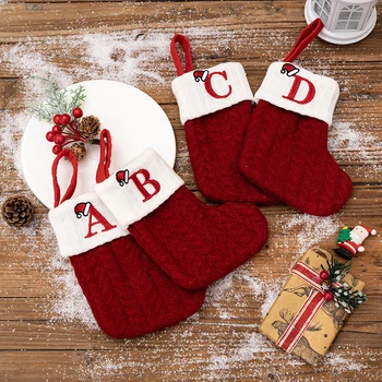 Рождественские носки, вязаные чулки с буквами в виде снежинок, Рождественское украшение для дома 2023, Рождественское украшение для елки, подарочные пакеты для конфет Navidad