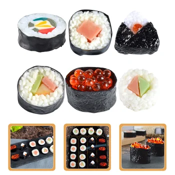 6шт Образец искусственного суши Имитация поддельной еды Модель рисовых рулетов Реалистичная модель суши, похожая на жизнь