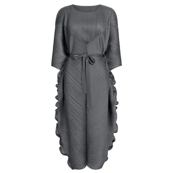 2023 Летнее женское плиссированное Новое женское платье с деревянным краем уха на шнуровке, Маленькое дизайнерское платье, модное женское плиссированное длинное платье
