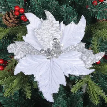 Свадебный декор, Искусственная Пуансеттия, блестки, тканевый цветок, Потрясающее украшение для Рождественской вечеринки в помещении/на открытом воздухе с имитацией