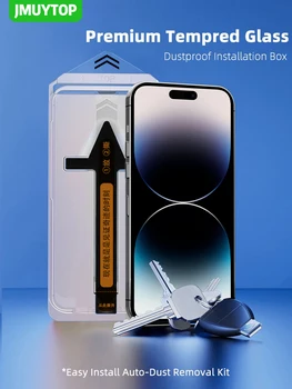 Защитная пленка премиум-класса для iPhone 15 14 13 Pro Max из закаленного стекла от края до края, полное покрытие, простая установка, комплект для автоматического удаления пыли