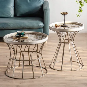 Роскошный Чайно-журнальный столик в стиле ретро, Круглый столик из железного стекла, Минималистичный Декоративный мини-центр, Столы для балкона, мебель для гостиной