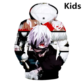Детская толстовка с капюшоном для детей от 3 до 14 лет Tokyo Ghoul, толстовки с 3D принтом, толстовки для мальчиков / девочек, пуловеры с длинными рукавами и героями мультфильмов, топы, одежда для подростков