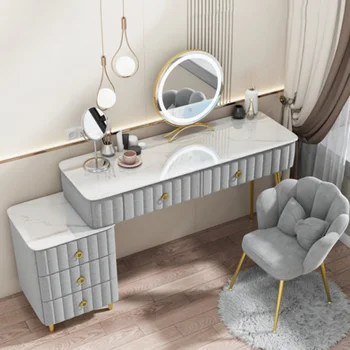 Стул-Органайзер, Туалетный столик, ящик для макияжа, Светодиодный Женский Туалетный столик, Скандинавское зеркало для макияжа, Домашняя мебель для дома