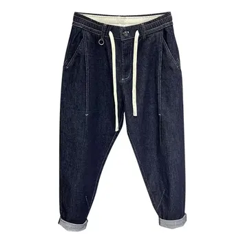 Японские повседневные джинсы-скинни, мужские весенне-летние свободные уличные прямые брюки с девятью точками, мужские брюки-морковки, мужская одежда