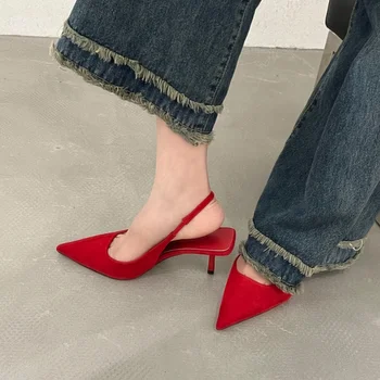 Женские сексуальные красные босоножки на высоком каблуке 2023 года, новые женские летние босоножки с ремешками, удобные женские босоножки с острым носком, модные туфли на шпильке