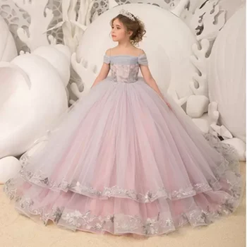 Платье с цветочным узором для девочек, бальное платье на бретельках, платья для дня рождения, свадьбы, костюмы для первого причастия, прямая поставка