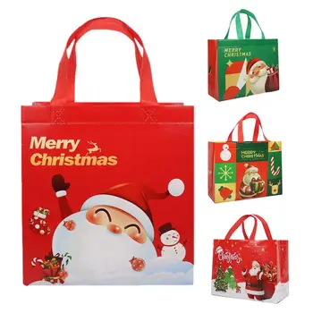 Подарочные пакеты из нетканого материала, 5 шт., Рождественские подарочные сумки, Украшенные Рождественские Большие сумки для покупок, Многоразовые пакеты для лакомств