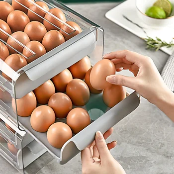 Ящик для хранения яиц в холодильнике, Органайзер выдвижного типа, Держатель для яиц, Холодильник, 2-Слойный Штабелируемый ящик для хранения, Кухонная Бытовая подставка для яиц