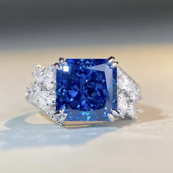 Модное кольцо с обещанием принцессы из циркона синего цвета, женские серебряные кольца 925 пробы, кольца с цирконом для женщин, Бесплатная доставка